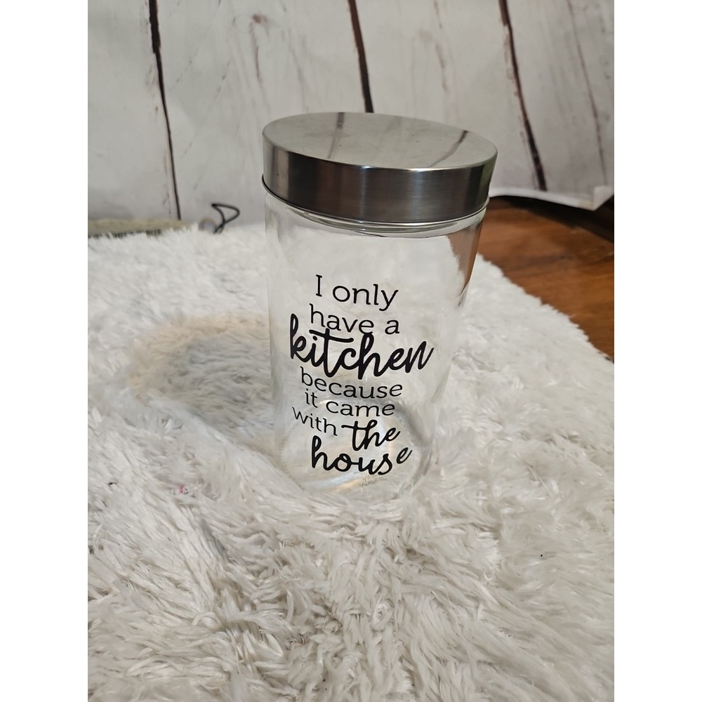American Atelier Kitchen Storage Glass Jar Container Metal Lid Quote